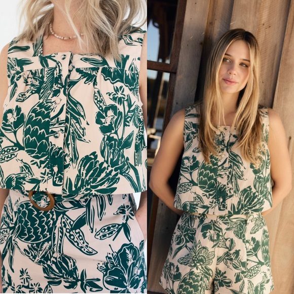 Olivia by Livro Nellie Button Tank Top in Tropicalia Blush & Green Size Small - Picture 2 of 7